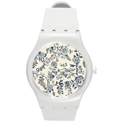 Vintage Background Blue Roses Rose Pattern Retro Round Plastic Sport Watch (m) by Semog4