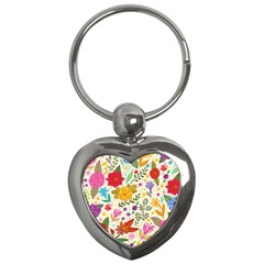 Colorful Flowers Pattern Abstract Patterns Floral Patterns Key Chain (heart) by Semog4