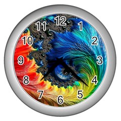 Colorful Digital Art Fractal Design Wall Clock (silver) by Semog4