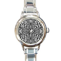 Fractal Star Mandala Black And White Round Italian Charm Watch by Semog4