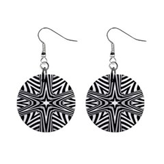 Fractal Star Mandala Black And White Mini Button Earrings by Semog4
