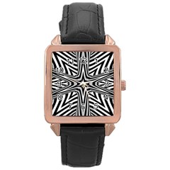 Fractal Star Mandala Black And White Rose Gold Leather Watch  by Semog4