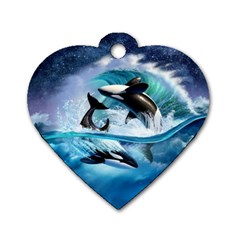 Orca Wave Water Underwater Sky Dog Tag Heart (two Sides) by Semog4