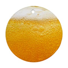 Texture Pattern Macro Glass Of Beer Foam White Yellow Round Ornament (two Sides) by Semog4