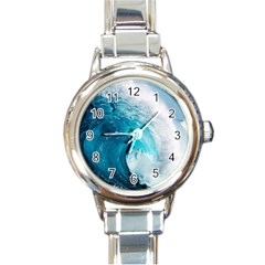 Tsunami Big Blue Wave Ocean Waves Water Round Italian Charm Watch