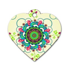 Mandala Flowers Abstract Butterflies Floral Pattern Summer Dog Tag Heart (one Side) by Semog4