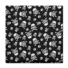 Skull-crossbones-seamless-pattern-holiday-halloween-wallpaper-wrapping-packing-backdrop Tile Coaster by Ravend