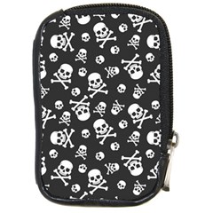 Skull-crossbones-seamless-pattern-holiday-halloween-wallpaper-wrapping-packing-backdrop Compact Camera Leather Case