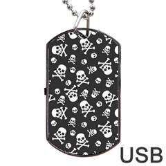 Skull-crossbones-seamless-pattern-holiday-halloween-wallpaper-wrapping-packing-backdrop Dog Tag Usb Flash (one Side) by Ravend