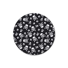 Skull-crossbones-seamless-pattern-holiday-halloween-wallpaper-wrapping-packing-backdrop Rubber Coaster (round)