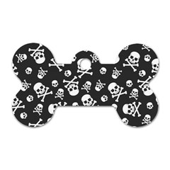 Skull-crossbones-seamless-pattern-holiday-halloween-wallpaper-wrapping-packing-backdrop Dog Tag Bone (one Side) by Ravend
