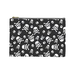 Skull Crossbones Seamless Pattern Holiday-halloween-wallpaper Wrapping Packing Backdrop Cosmetic Bag (large)
