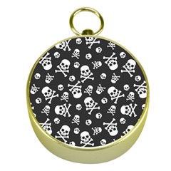 Skull Crossbones Seamless Pattern Holiday-halloween-wallpaper Wrapping Packing Backdrop Gold Compasses