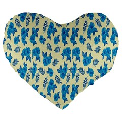 Rose-blue Large 19  Premium Flano Heart Shape Cushions by nateshop