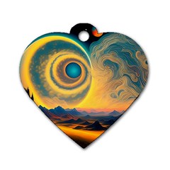 Ai Generated Surrealist Fantasy Dream Moon Space Dog Tag Heart (one Side) by Jancukart