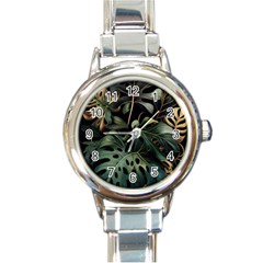 Tropical Leaves Leaf Foliage Monstera Nature Home Round Italian Charm Watch by Jancukart