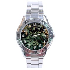 Tropical Leaves Leaf Foliage Monstera Nature Home Stainless Steel Analogue Watch