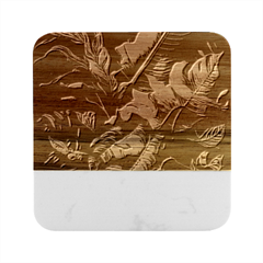Tropical Leaf Leaves Foliage Monstera Nature Marble Wood Coaster (square) by Jancukart