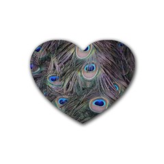 Peacock Feathers Peacock Bird Feathers Rubber Coaster (heart)