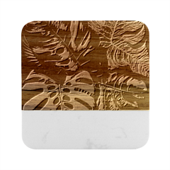 Tropical Leaves Foliage Monstera Nature Home Art Marble Wood Coaster (square)