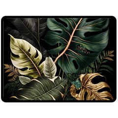 Tropical Leaves Foliage Monstera Nature Home Pattern Fleece Blanket (large) by Jancukart