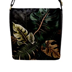 Tropical Leaves Foliage Monstera Nature Home Pattern Flap Closure Messenger Bag (L)