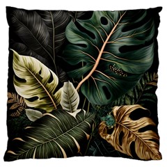 Tropical Leaves Foliage Monstera Nature Home Pattern Large Premium Plush Fleece Cushion Case (One Side)