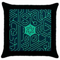 Circuit Hexagonal Geometric Pattern Background Green Throw Pillow Case (black) by Jancukart