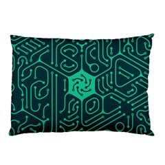 Circuit Hexagonal Geometric Pattern Background Green Pillow Case (two Sides) by Jancukart