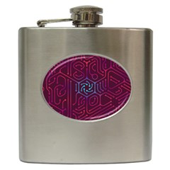 Circuit Hexagonal Geometric Pattern Background Purple Hip Flask (6 Oz) by Jancukart