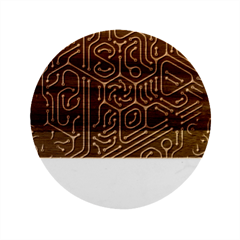 Circuit Hexagonal Geometric Pattern Background Pattern Marble Wood Coaster (round) by Jancukart