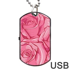 Pink Roses Pattern Floral Patterns Dog Tag Usb Flash (one Side) by Jancukart