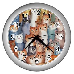 Cats Watercolor Pet Animal Mammal Wall Clock (silver) by Jancukart