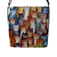 Cats Watercolor Pet Animal Mammal Flap Closure Messenger Bag (l) by Jancukart