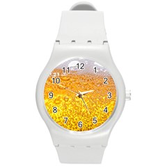 Texture Pattern Macro Glass Of Beer Foam White Yellow Bubble Round Plastic Sport Watch (m) by Semog4