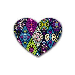 Ethnic Pattern Abstract Rubber Heart Coaster (4 pack)