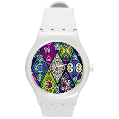 Ethnic Pattern Abstract Round Plastic Sport Watch (M)