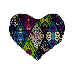 Ethnic Pattern Abstract Standard 16  Premium Flano Heart Shape Cushions