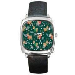 Cute Christmas Pattern Doodle Square Metal Watch by Semog4