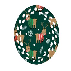 Cute Christmas Pattern Doodle Oval Filigree Ornament (Two Sides)