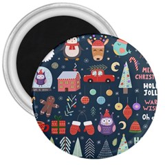 Vector Set Cute Christmas Elements santa-penguin Deer Bear Fox Owl Trees Snowman Bird Angel More 3  Magnets