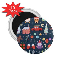 Vector Set Cute Christmas Elements santa-penguin Deer Bear Fox Owl Trees Snowman Bird Angel More 2.25  Magnets (10 pack) 