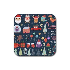 Vector Set Cute Christmas Elements santa-penguin Deer Bear Fox Owl Trees Snowman Bird Angel More Rubber Coaster (Square)