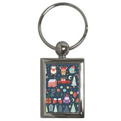 Vector Set Cute Christmas Elements santa-penguin Deer Bear Fox Owl Trees Snowman Bird Angel More Key Chain (Rectangle)