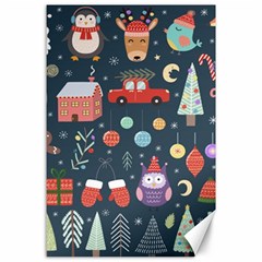 Vector Set Cute Christmas Elements santa-penguin Deer Bear Fox Owl Trees Snowman Bird Angel More Canvas 24  x 36 