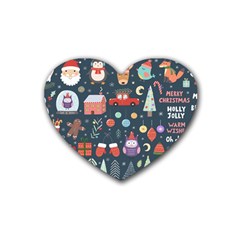 Vector Set Cute Christmas Elements santa-penguin Deer Bear Fox Owl Trees Snowman Bird Angel More Rubber Coaster (Heart)