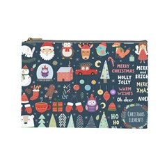 Vector Set Cute Christmas Elements santa-penguin Deer Bear Fox Owl Trees Snowman Bird Angel More Cosmetic Bag (Large)