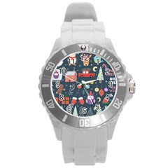 Vector Set Cute Christmas Elements Santa-penguin Deer Bear Fox Owl Trees Snowman Bird Angel More Round Plastic Sport Watch (l) by Semog4