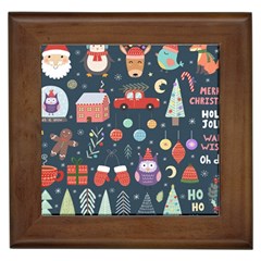 Vector Set Cute Christmas Elements Santa Penguin Deer Bear Fox Owl Trees Snowman Bird Angel More Framed Tile