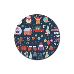 Vector Set Cute Christmas Elements Santa Penguin Deer Bear Fox Owl Trees Snowman Bird Angel More Rubber Round Coaster (4 pack)